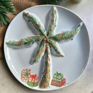 Tropical Christmas Melamine Palm Tree Serving Plate Divided Tray 15”